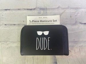 Rae Dunn DUDE Mens 5 Piece Manicure Set With Zippered Case Black Green NEW